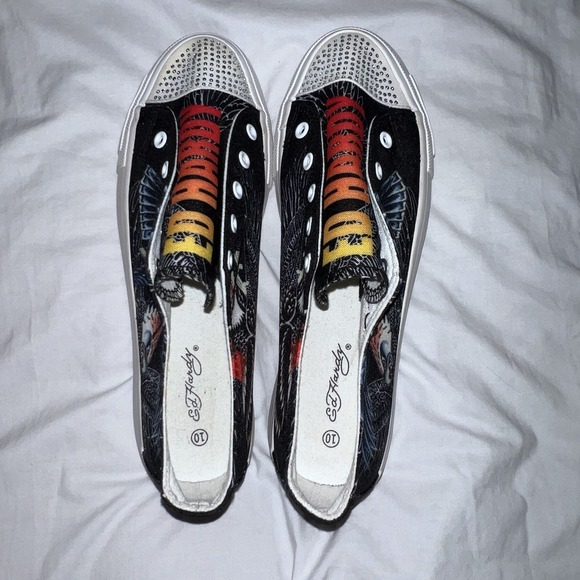 Y2K Ed Hardy Laceless Slip On Shoes Vintage Sneakers Womens Size 10 Eagle Tattoo - Picture 4 of 9